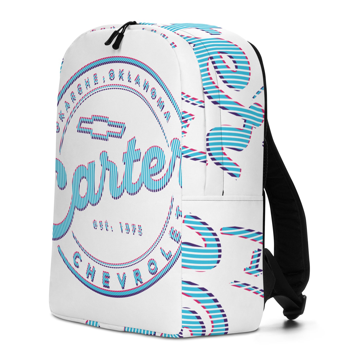 Minimalist Backpack - Blue, Pink & Purple Round Carter Logo