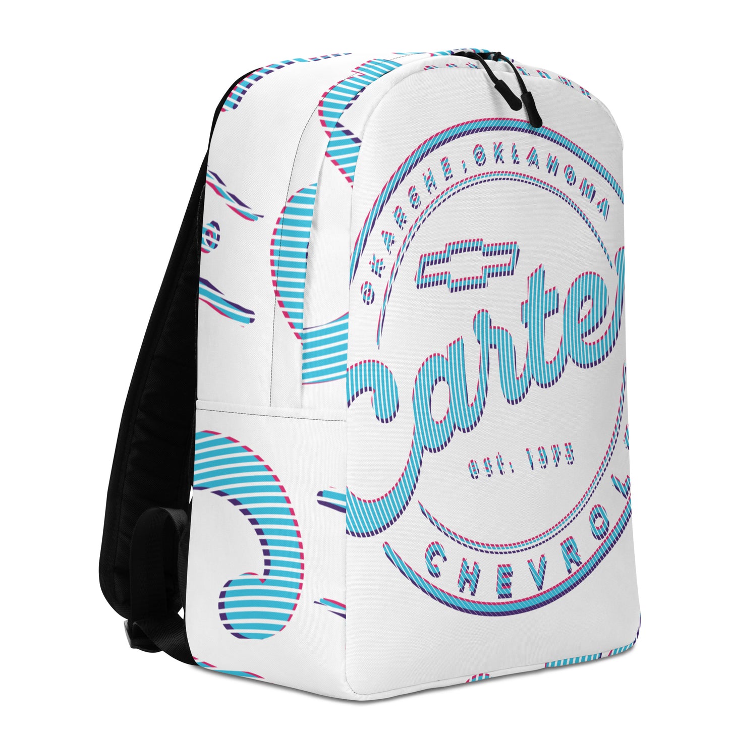 Minimalist Backpack - Blue, Pink & Purple Round Carter Logo