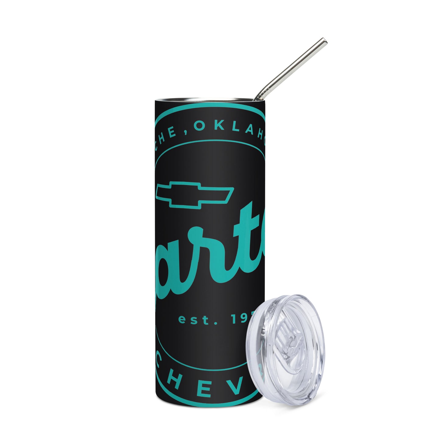 Stainless Steel Tumbler - Teal Blue Round Carter Logo