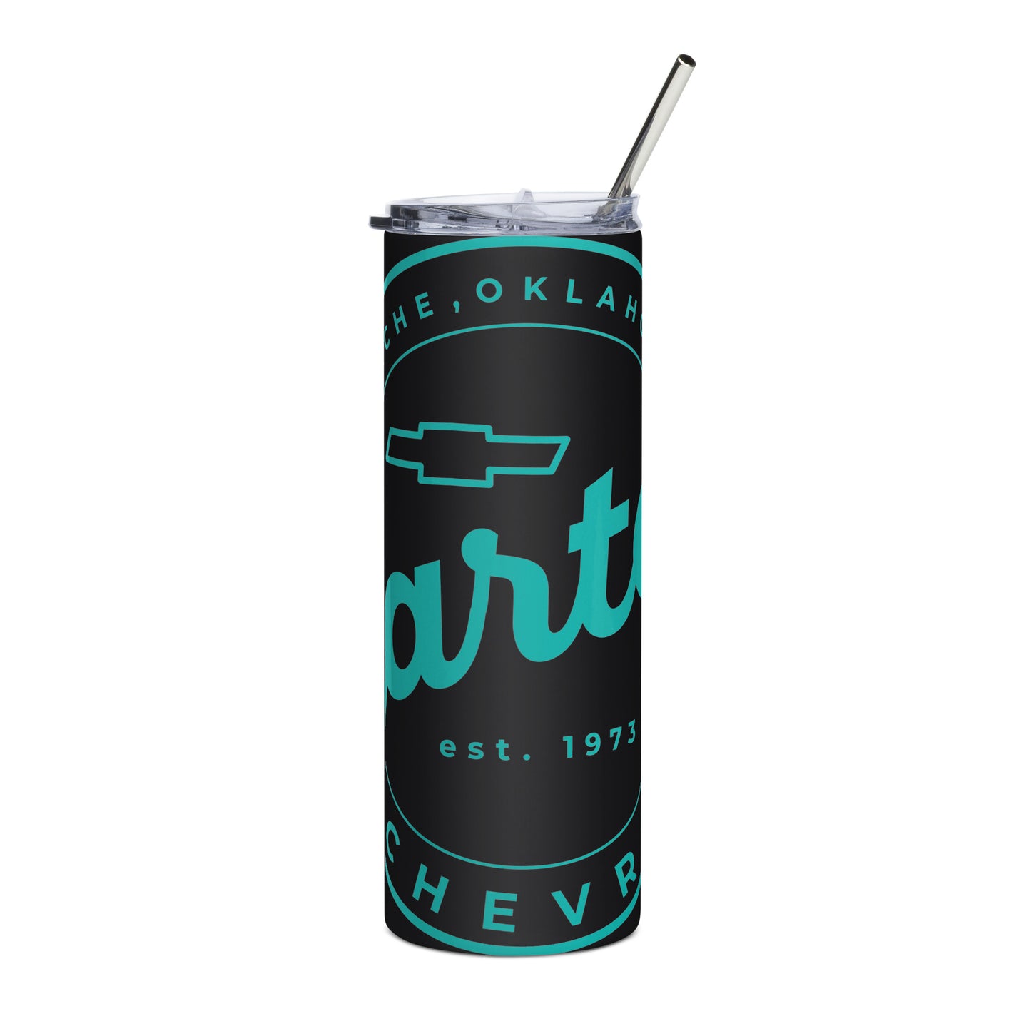 Stainless Steel Tumbler - Teal Blue Round Carter Logo