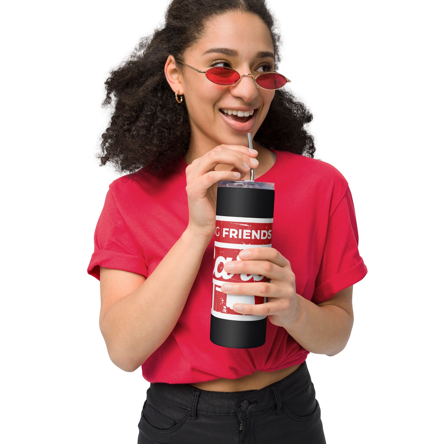 Stainless Steel Tumbler - Distressed Collage Red Rectangle