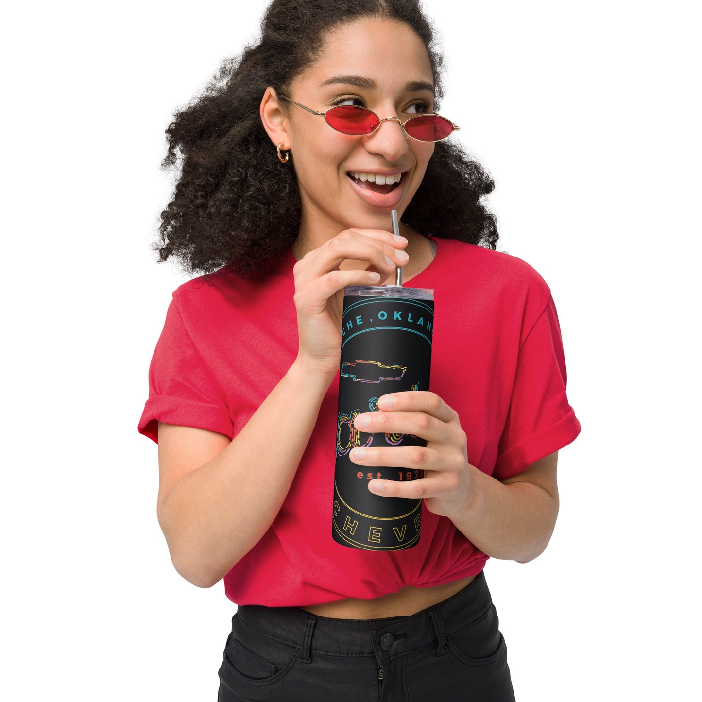 Stainless Steel Tumbler - Colorful Strands Round Carter Logo