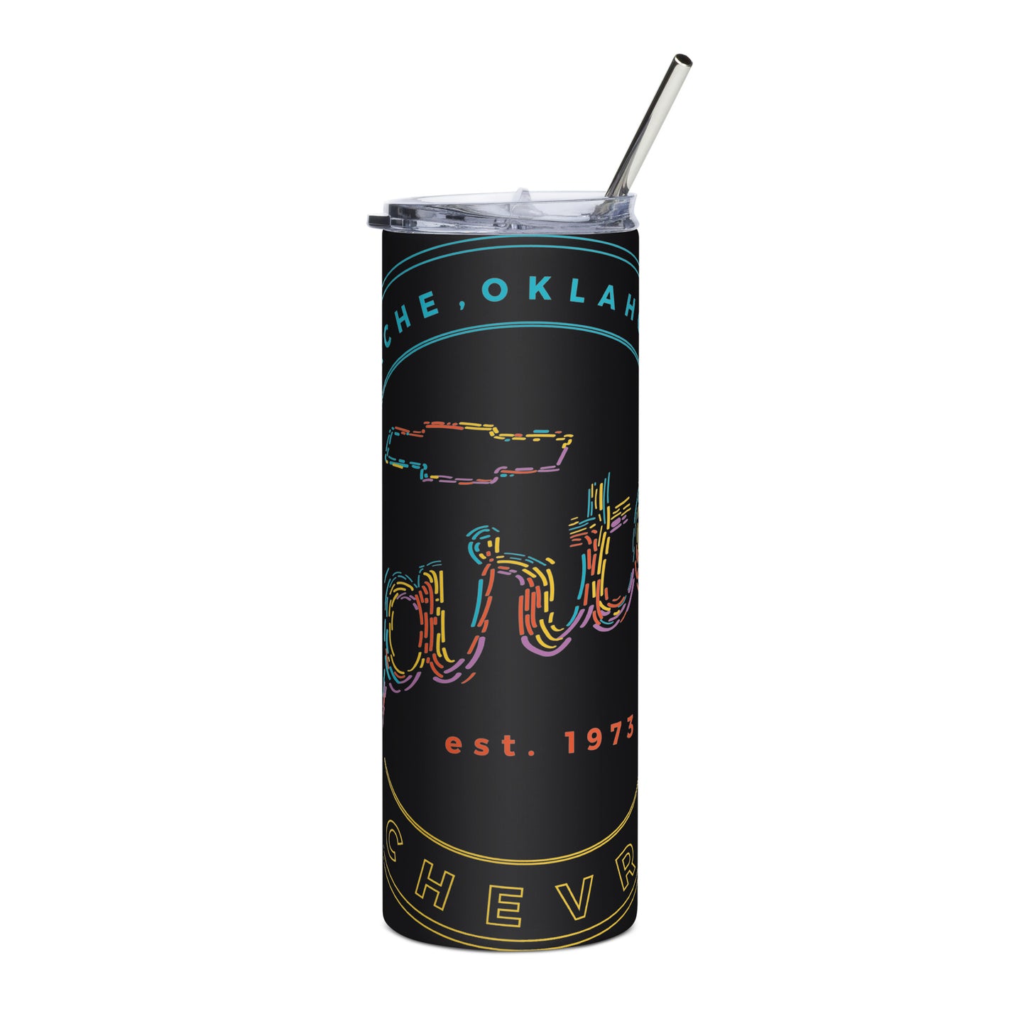 Stainless Steel Tumbler - Colorful Strands Round Carter Logo