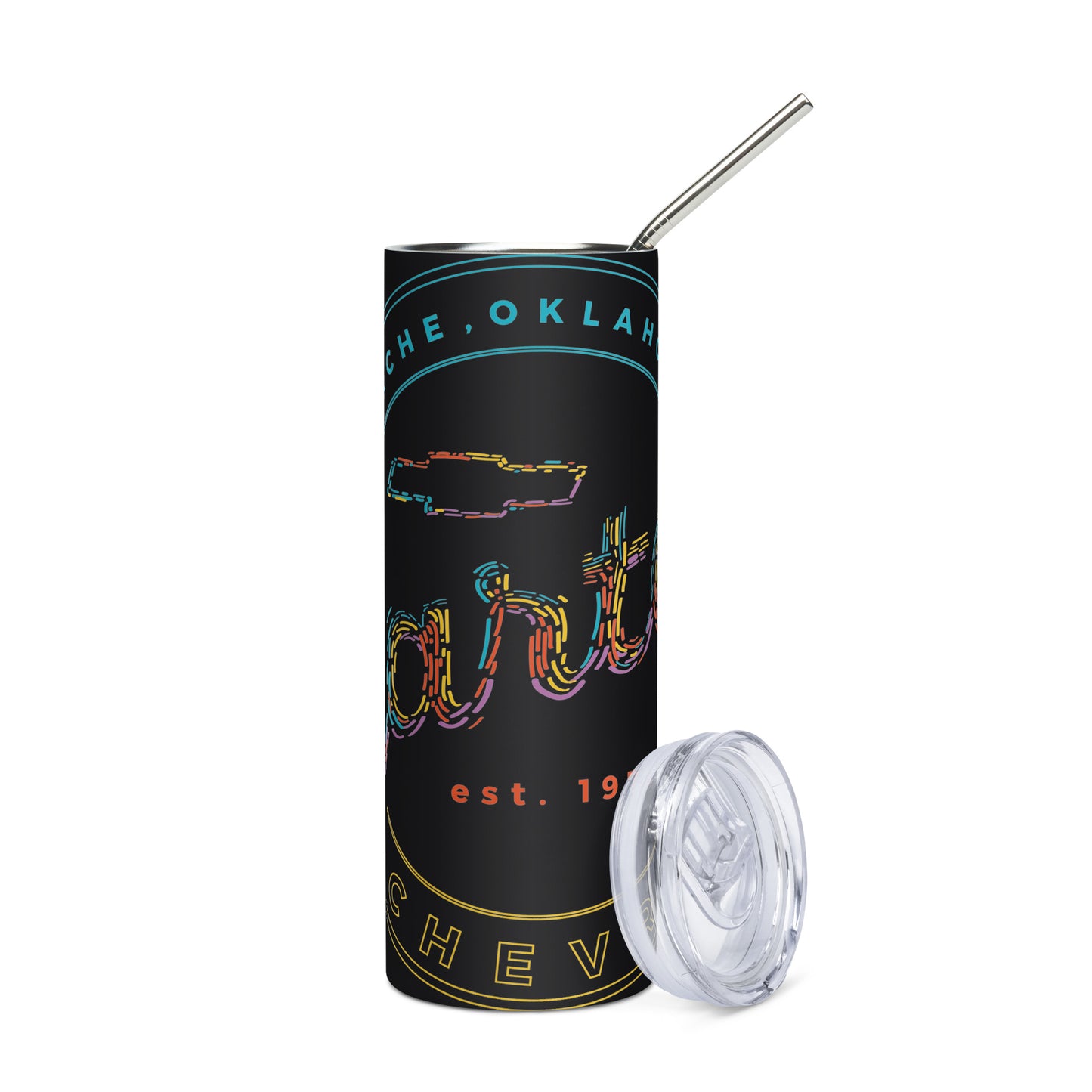Stainless Steel Tumbler - Colorful Strands Round Carter Logo