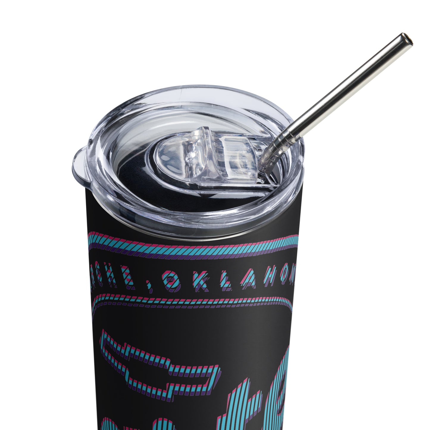 Stainless Steel Tumbler - Blue Pink & Purple Lines Round Carter Logo