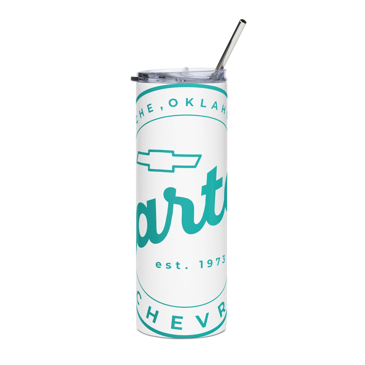 Stainless Steel Tumbler - Teal Blue Round Carter Logo