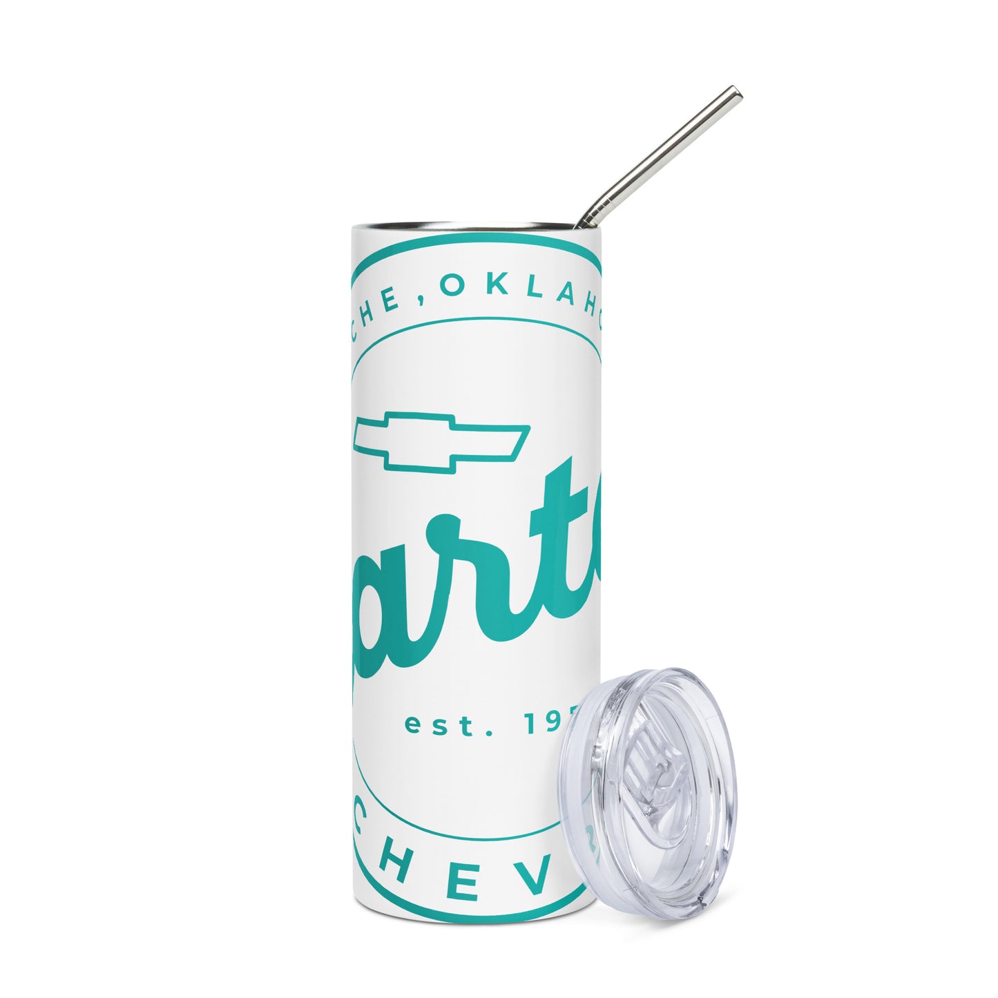 Stainless Steel Tumbler - Teal Blue Round Carter Logo