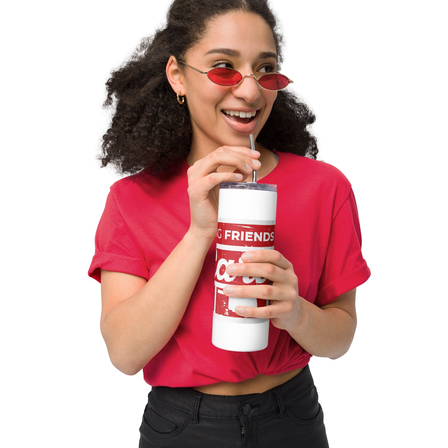 Stainless Steel Tumbler - Distressed Collage Red Rectangle