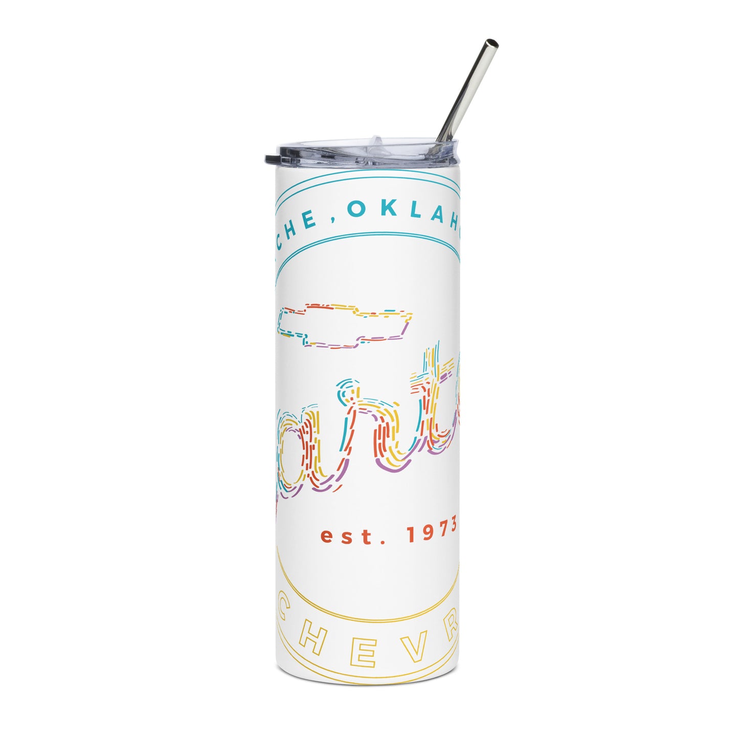 Stainless Steel Tumbler - Colorful Strands Round Carter Logo