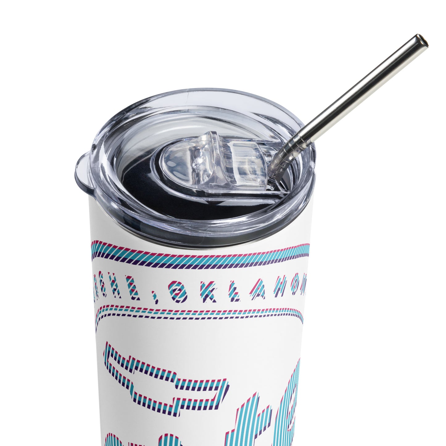 Stainless Steel Tumbler - Blue Pink & Purple Lines Round Carter Logo