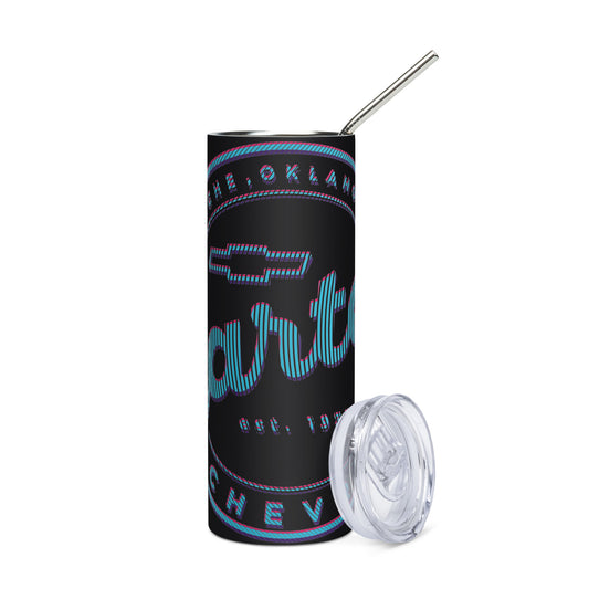 Stainless Steel Tumbler - Blue Pink & Purple Lines Round Carter Logo