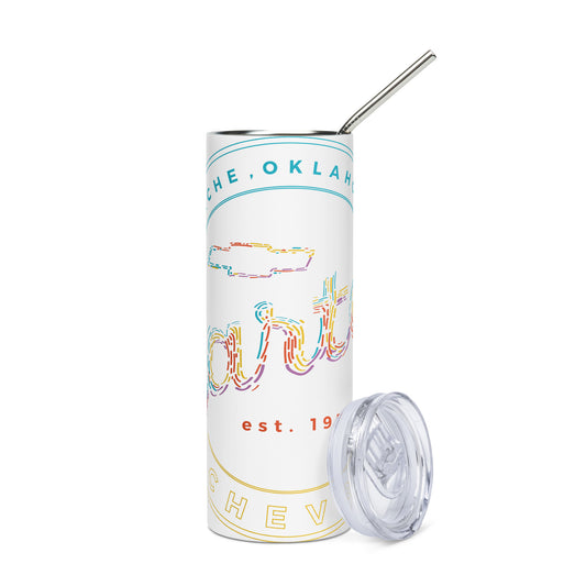 Stainless Steel Tumbler - Colorful Strands Round Carter Logo